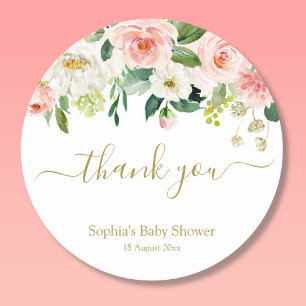 Floral Blush Pink Gold Botanisch Hartelijk dank St Ronde Sticker