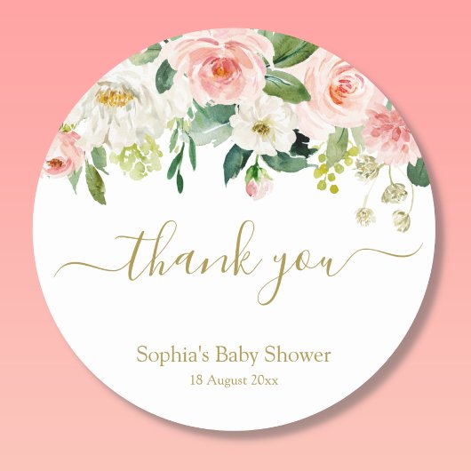 Floral Blush Pink Gold Botanisch Hartelijk dank St Ronde Sticker