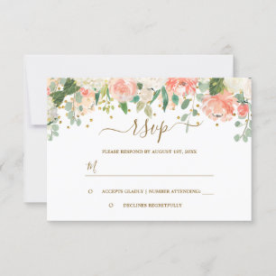 Floral Blush Pink Gold Confetti RSVP