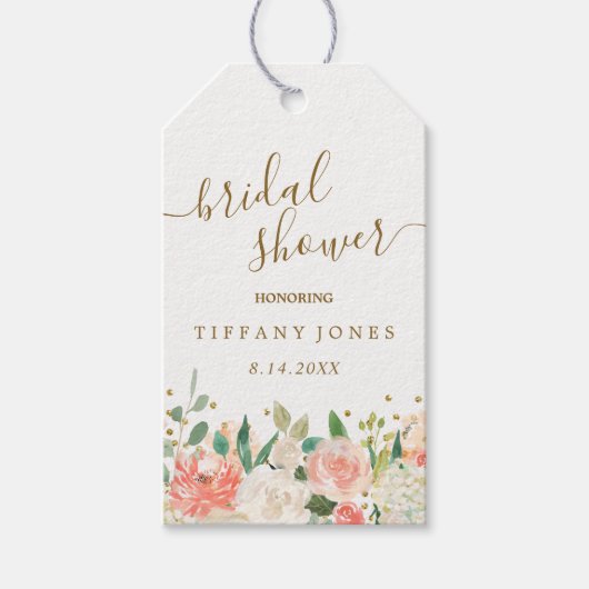 Floral Blush Pink Gold Confetti Vrijgezellenfeest Cadeaulabel (Voorkant)