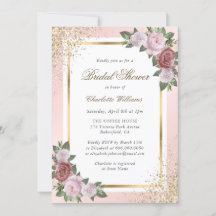 Floral Blush Pink Gold Confetti Vrijgezellenfeest