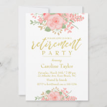 Floral Blush Pink Gold Retirement Party