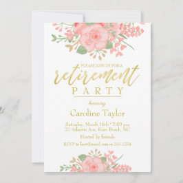 Floral Blush Pink Gold Retirement Party Kaart