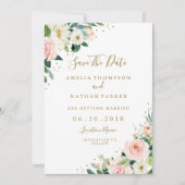 Floral Blush Pink Gold Wedding Save the Date Kaart (Voorkant)