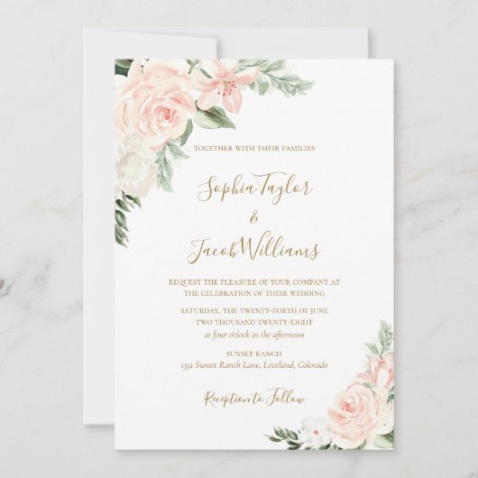 Floral Blush Pink Green QR Code RSVP Weddenschap Kaart (Voorkant)