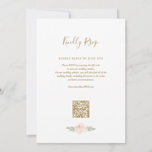Floral Blush Pink Green QR Code RSVP Weddenschap Kaart (Achterkant)