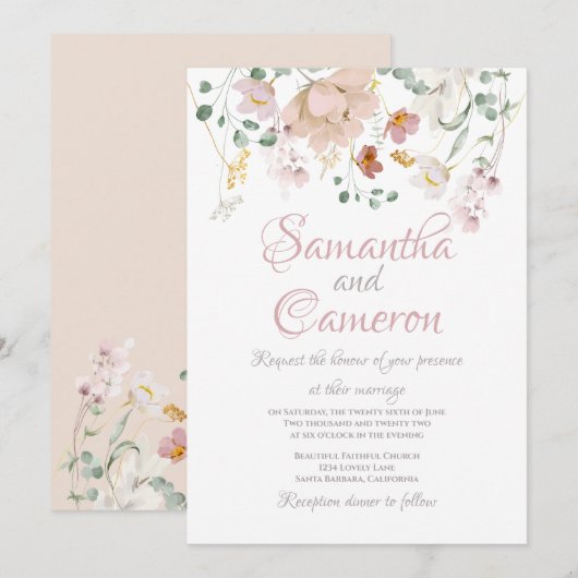 Floral Blush Pink Greenery Waterverf Elegant (Voorkant / Achterkant)