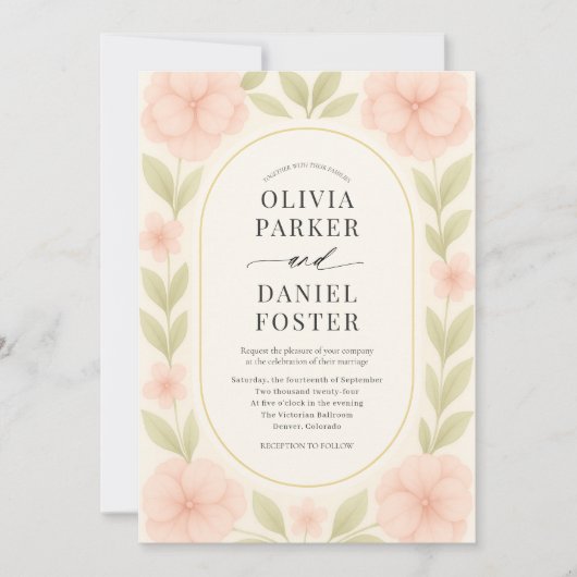 Floral Blush Pink Hydrangea Botanical Wedding Invi Kaart (Voorkant)