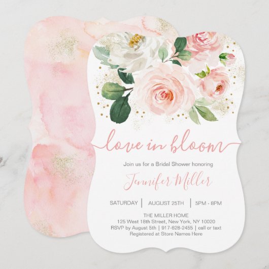 Floral Blush Pink Love in Bloom Vrijgezellenfeest Kaart (Voorkant / Achterkant)