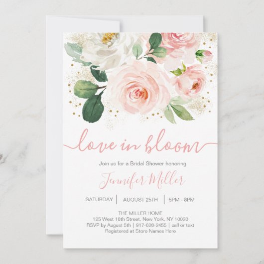 Floral Blush Pink Love in Bloom Vrijgezellenfeest Kaart (Voorkant)