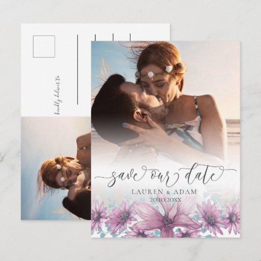 Floral Blush Pink Magnolia Save the Date Wedding Aankondigingskaart (Voorkant / Achterkant)