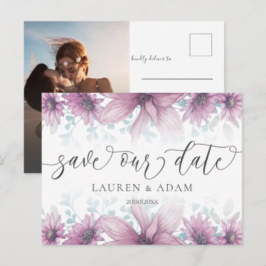Floral Blush Pink Magnolia Save the Date Wedding Aankondigingskaart (Voorkant / Achterkant)
