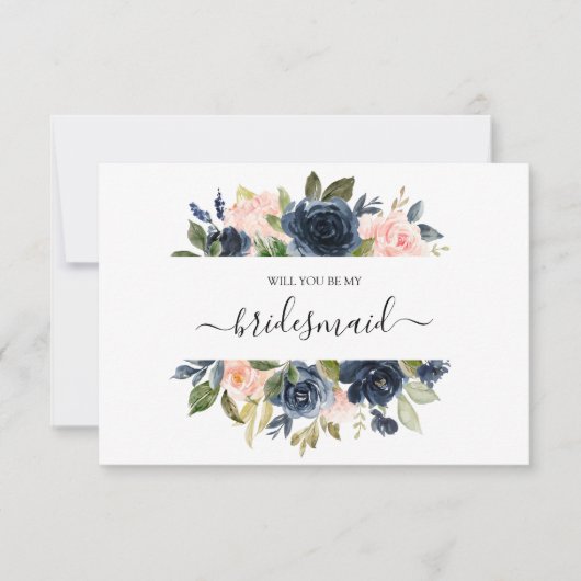 Floral Blush Pink Navy Bouquet zal je mijn kaart z (Voorkant)