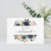 Floral Blush Pink Navy Bouquet zal je mijn kaart z (Staand voorkant)