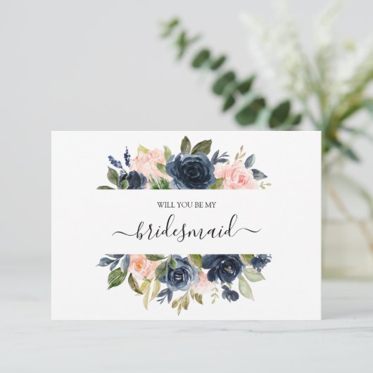 Floral Blush Pink Navy Bouquet zal je mijn kaart z (Staand voorkant)