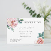 Floral Blush Pink Peonies Weddenschap Informatiekaartje (Staand voorkant)