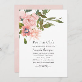Floral Blush Pink Pop Fizz Clink Vrijgezellenfeest Kaart