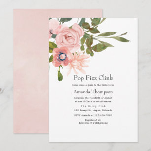 Floral Blush Pink Pop Fizz Clink Vrijgezellenfeest Kaart