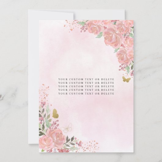 Floral Blush Pink Princess Birthday Quinceanera Kaart (Achterkant)