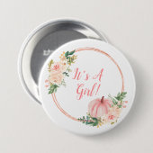 Floral Blush Pink Pumpkin Het is een meisje Ronde Button 7,6 Cm (Voorkant /achterkant)