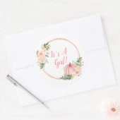 Floral Blush Pink Pumpkin Het is een meisje Ronde Sticker (Envelop)