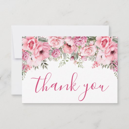 Floral Blush Pink Quinceañera Bedankkaart (Voorkant)