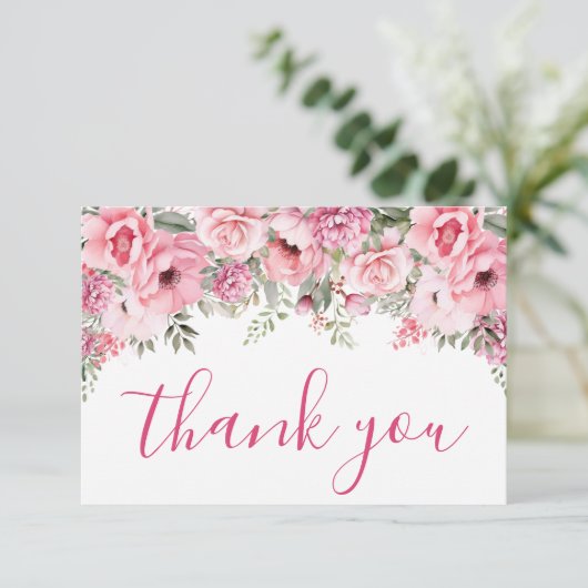 Floral Blush Pink Quinceañera Bedankkaart (Staand voorkant)