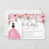 Floral Blush Pink Quinceanera RSVP Card (Voorkant)
