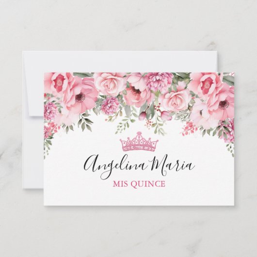Floral Blush Pink Quinceanera RSVP Card (Achterkant)