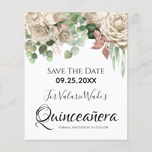 Floral Blush Pink Quinceanera Save the Date (Voorkant)