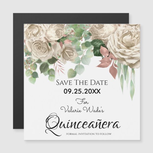 Floral Blush Pink Quinceanera Save the Date (Voorkant / Achterkant)