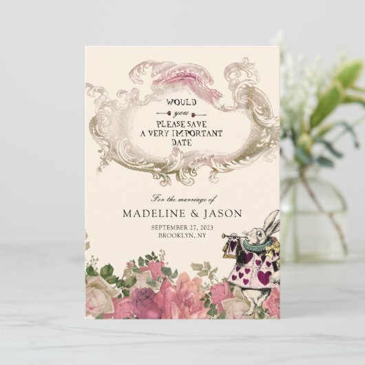  Floral Blush Pink Rabbit Wedding Save The Date (Staand voorkant)