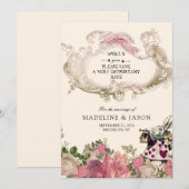  Floral Blush Pink Rabbit Wedding Save The Date (Voorkant / Achterkant)