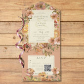 Floral Blush Pink & Rust QR Code All In One Uitnodiging