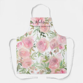 Floral Blush Pink Waterverf Script Name Kitchen Schort