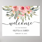 Floral Blush Pink Waterverf Weddenschap Welkomstte Poster (Voorkant)