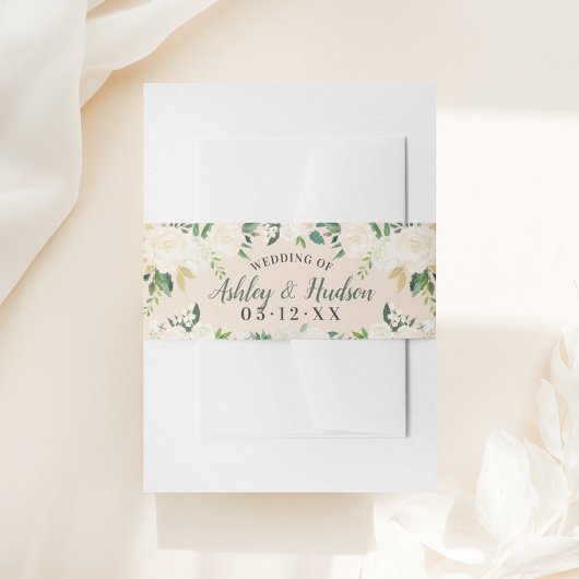 Floral Blush Pink Waterverf Wedding Monogram Uitnodigingen Wikkel