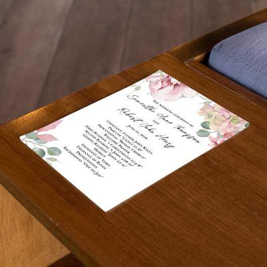 Floral Blush Pink Wedding Ceremony Programma