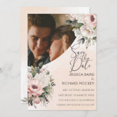 Floral Blush Pink Wedding Photo Save the Date Kaar (Voorkant / Achterkant)