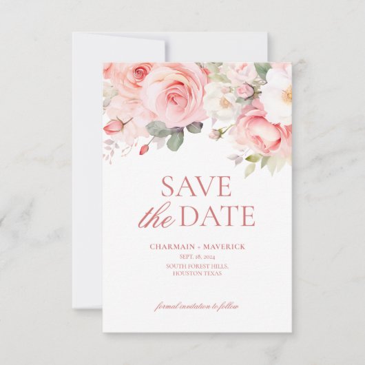 Floral Blush Pink Wedding Save The Date (Voorkant)