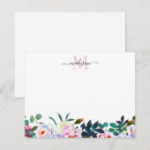 Floral Blush Pink White Peony Botanical Monogram Notitiekaartje (Voorkant / Achterkant)