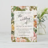 Floral Blush Pink Yellow Botanical Birds I Kaart (Staand voorkant)