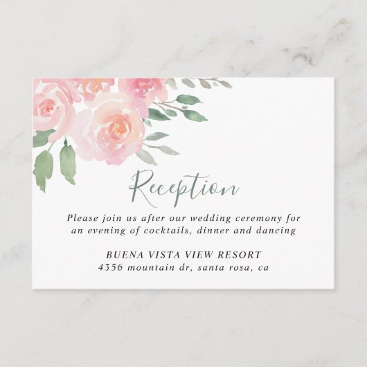Floral Blush Reception Details Enclosure Card Informatiekaartje (Voorkant)