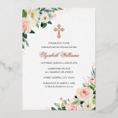 Floral Blush Roos Gold Waterverf Baptisme Folie Uitnodiging (Voorkant)