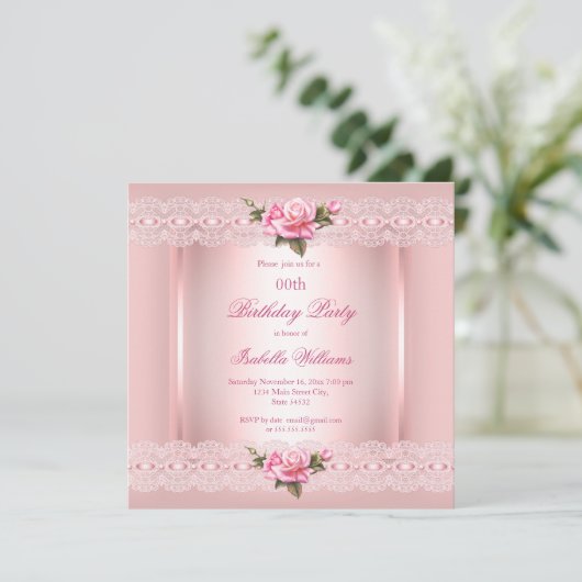  Floral Blush Roses Birthday Kaart (Staand voorkant)