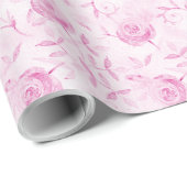 Floral Blush Roses Elegant Damask Wedding Cadeaupapier (Rol Hoek)