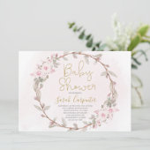 Floral blush roze baby shower meisje kaart (Staand voorkant)