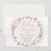 Floral blush roze baby shower meisje kaart (Voorkant / Achterkant)