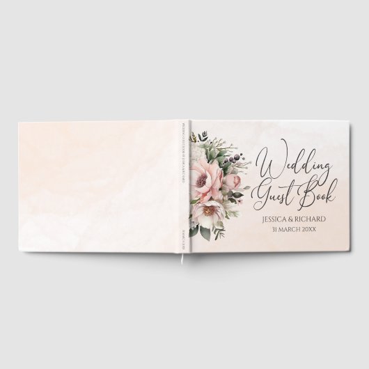 Floral Blush Roze Bruiloft Gastenboek (Volledig)