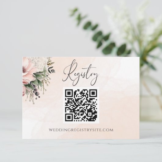 Floral Blush Roze Bruiloft Registry Enclosure Kaar RSVP Kaartje (Staand voorkant)